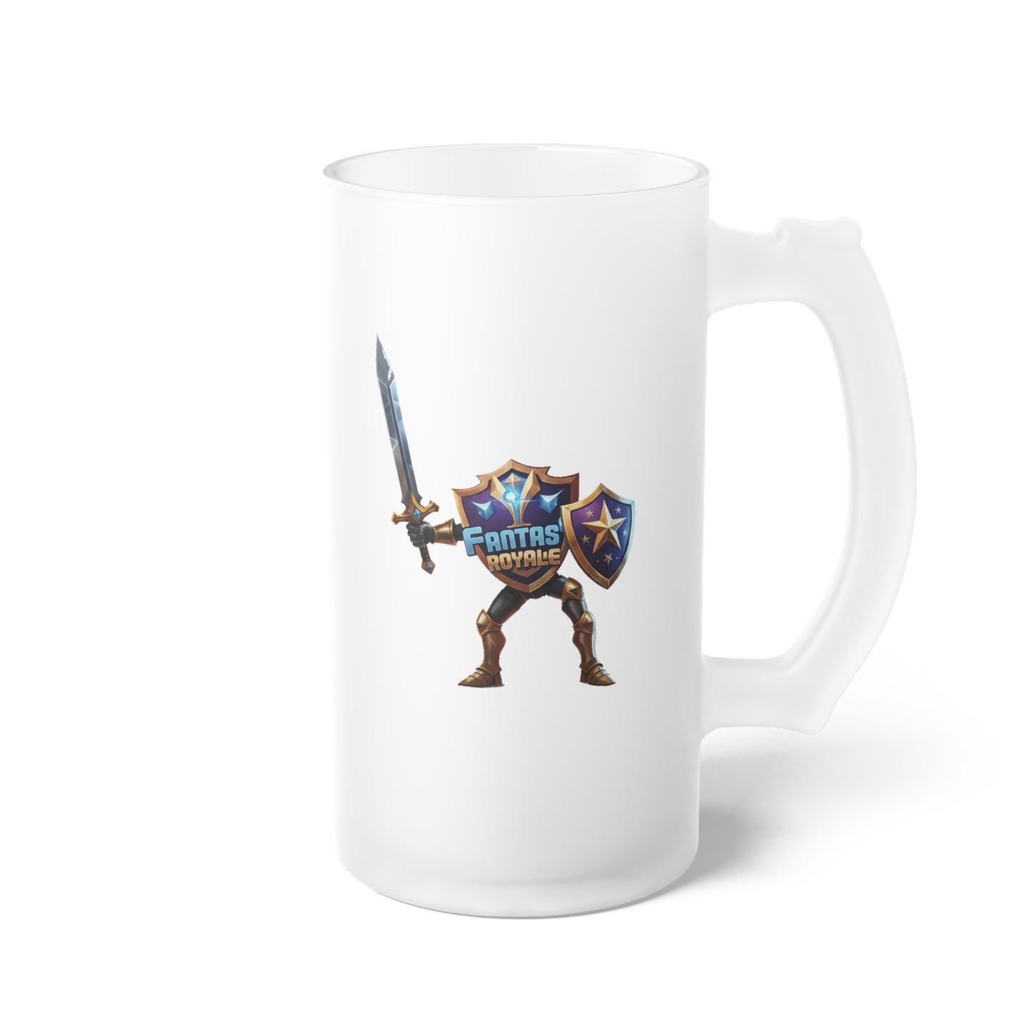 Frosted Beer Mug — Fantasy Shield & Sword Gamer Logo