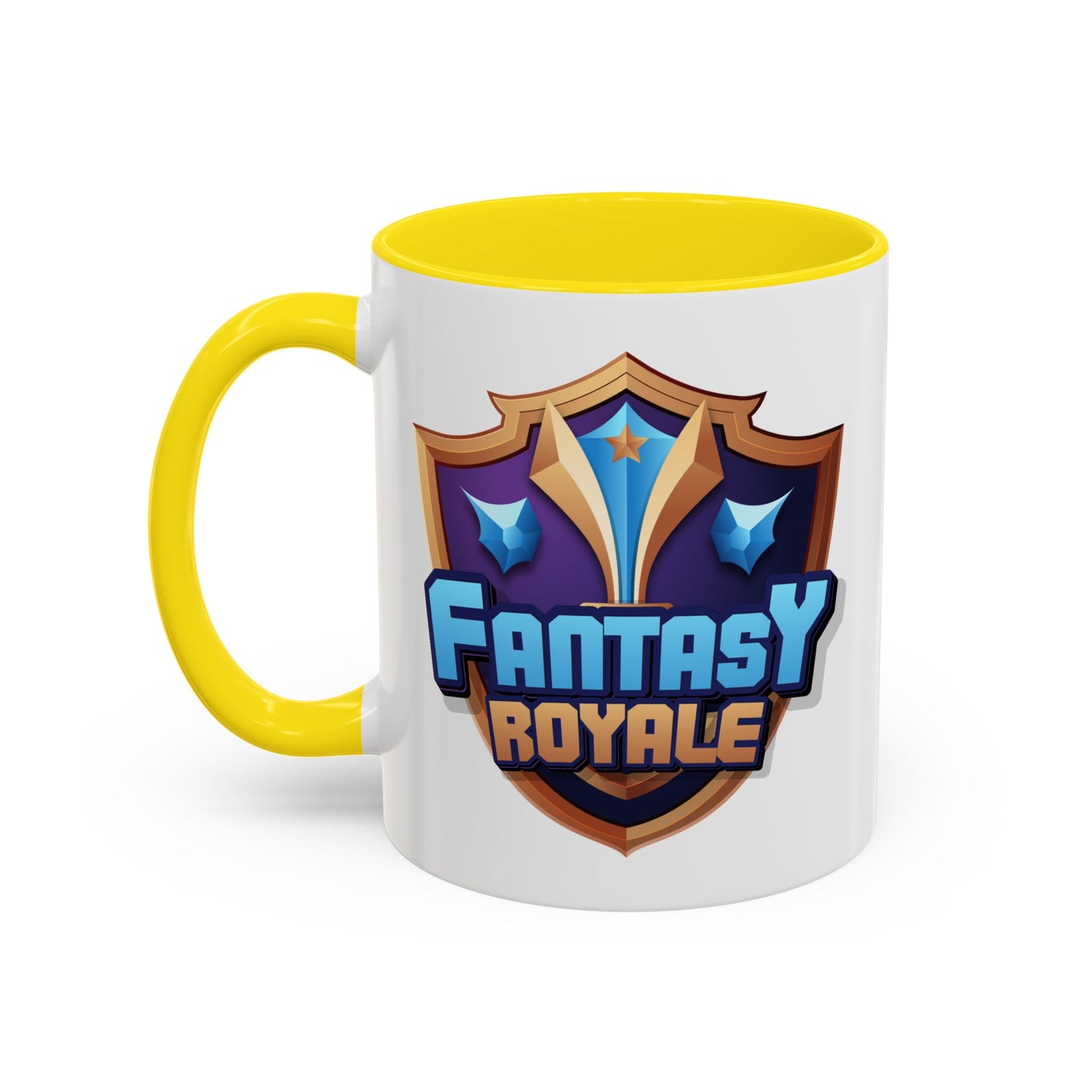 Fantasy Royale Coffee Mug — Gamer Sword & Shield Accent Mug (11/15oz)