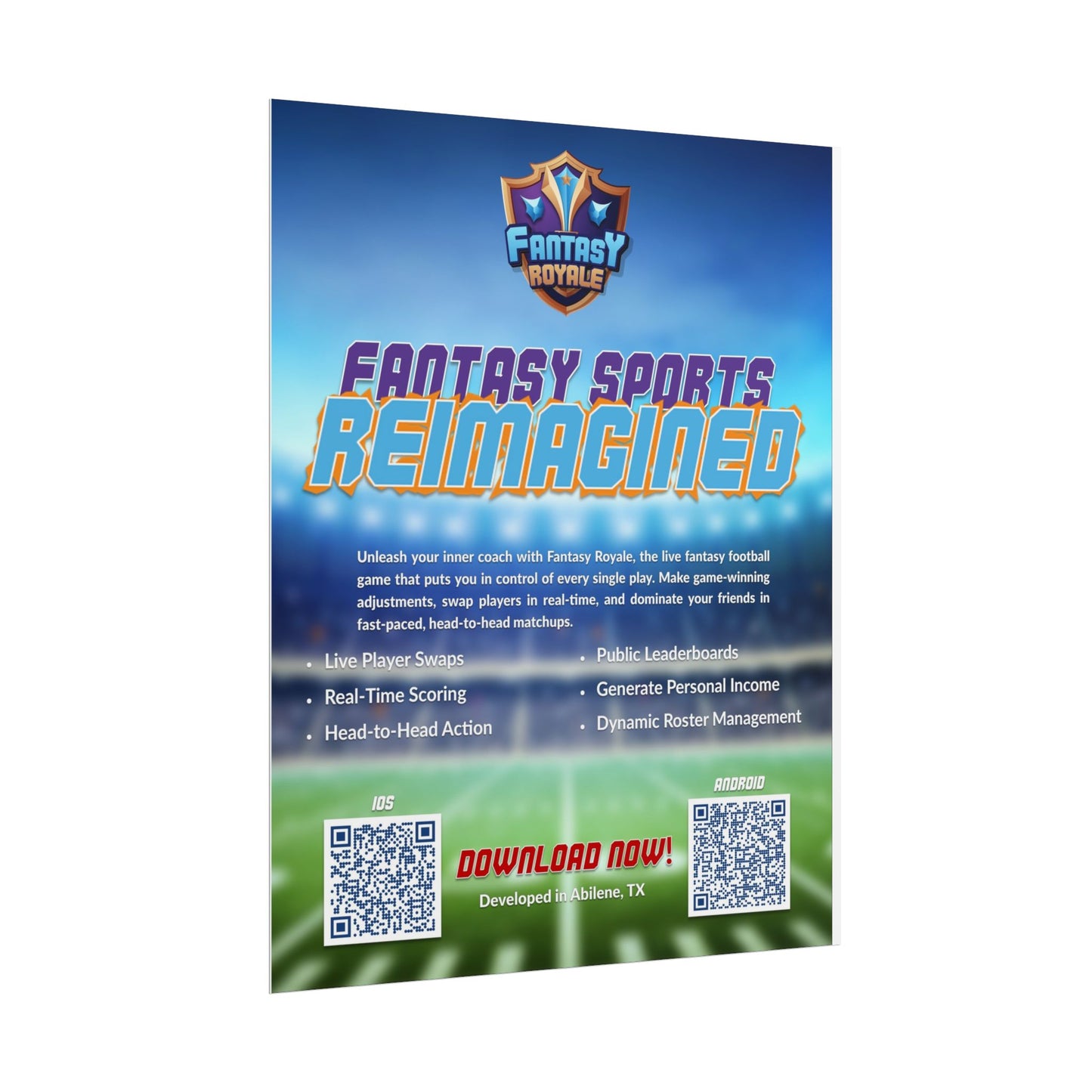 Fantasy Sports Poster - "Fantasy Sports Reimagined" Rolled Wall Art