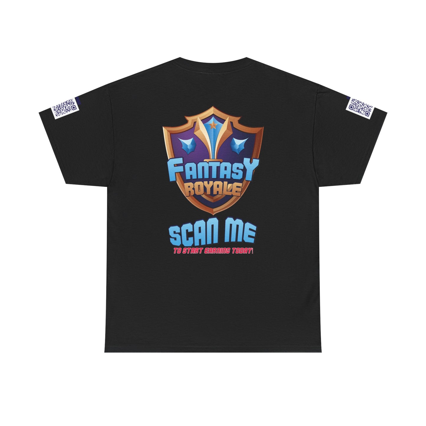 Fantasy Royale T‑Shirt — 'Scan Me to Start Earning Today' Gaming Logo Tee