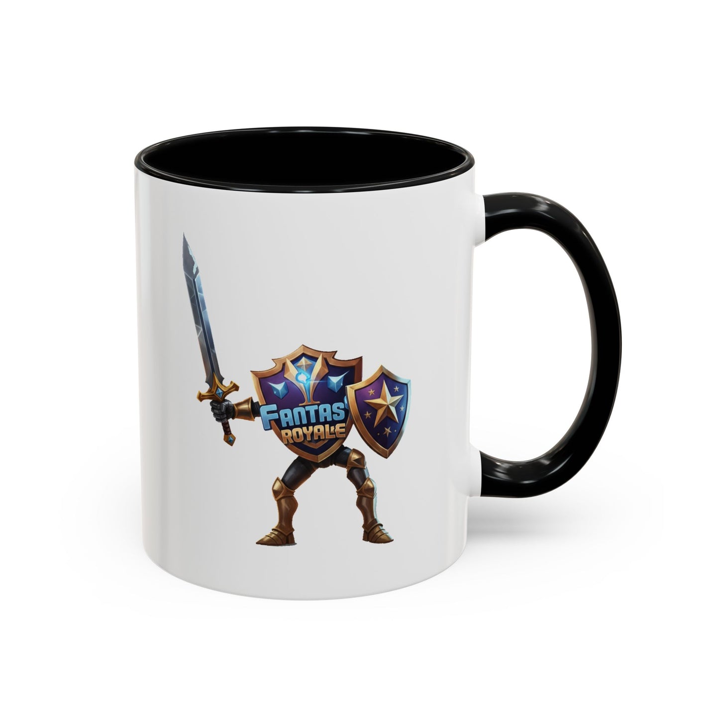 Fantasy Royale Coffee Mug — Gamer Sword & Shield Accent Mug (11/15oz)