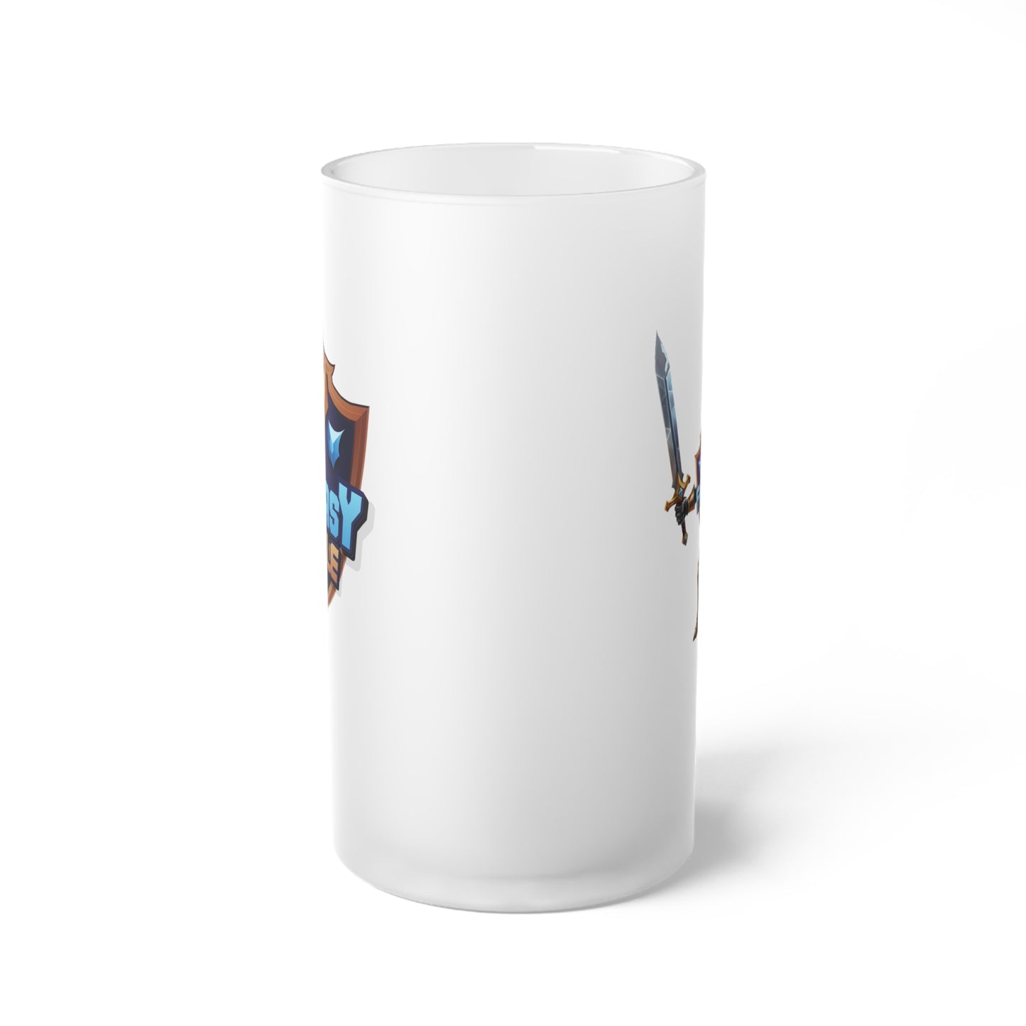 Frosted Beer Mug — Fantasy Shield & Sword Gamer Logo