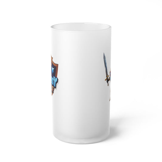 Frosted Beer Mug — Fantasy Shield & Sword Gamer Logo