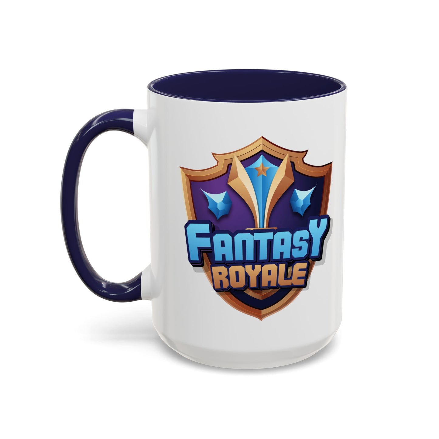 Fantasy Royale Coffee Mug — Gamer Sword & Shield Accent Mug (11/15oz)