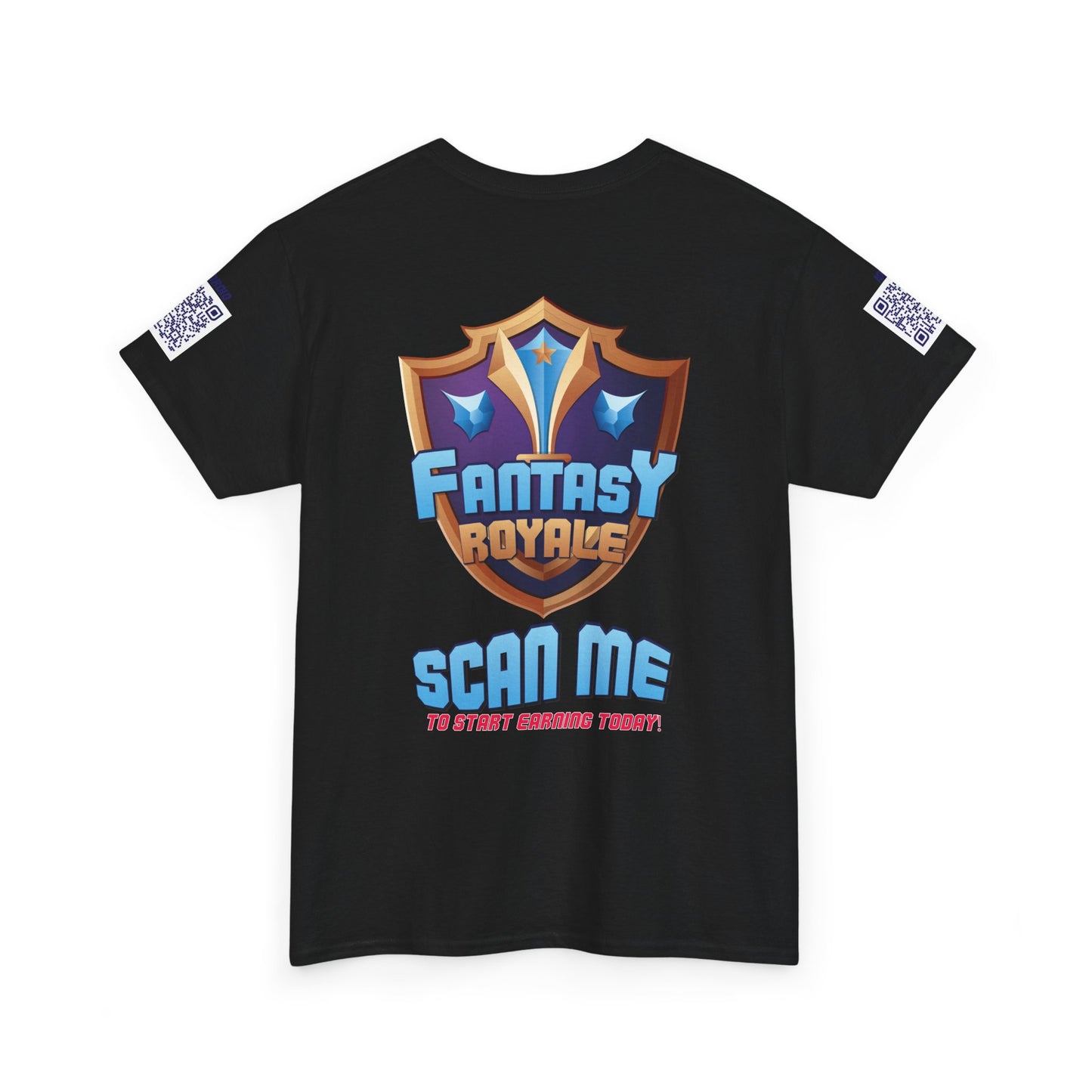 Fantasy Royale T‑Shirt — 'Scan Me to Start Earning Today' Gaming Logo Tee