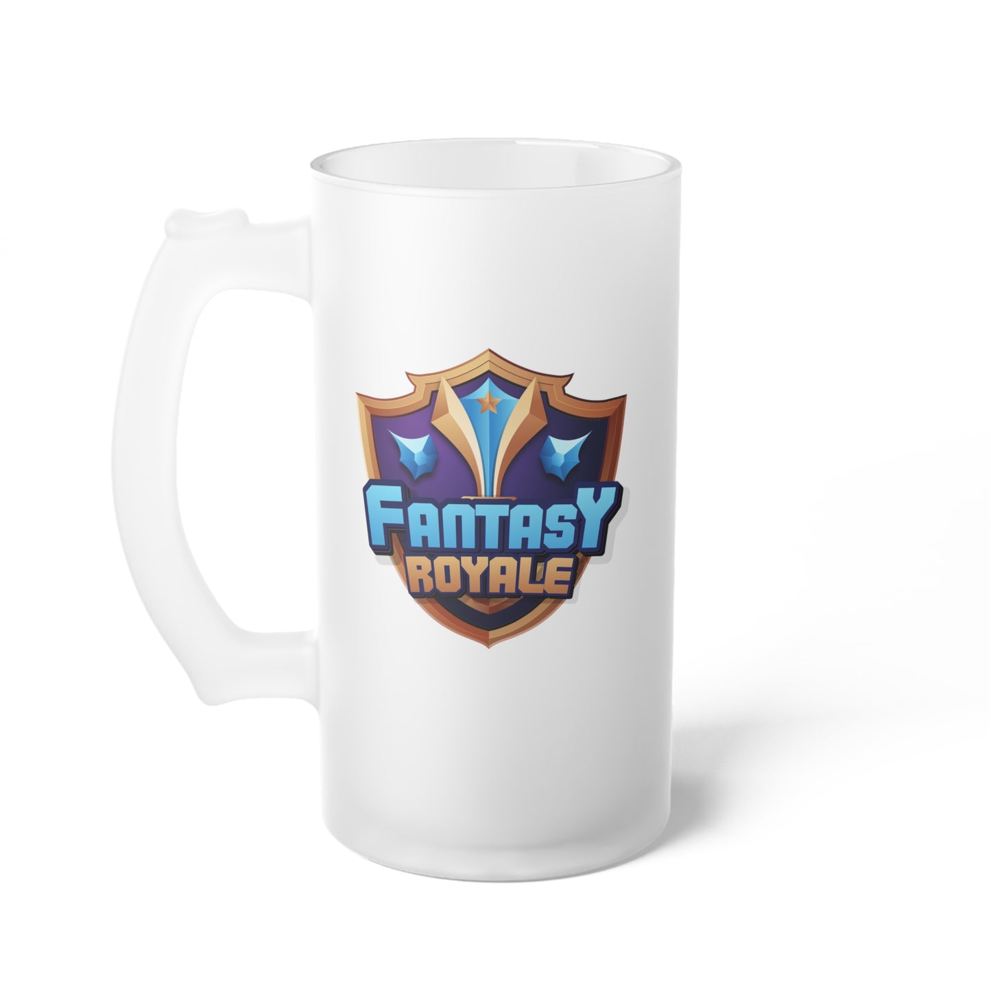 Frosted Beer Mug — Fantasy Shield & Sword Gamer Logo