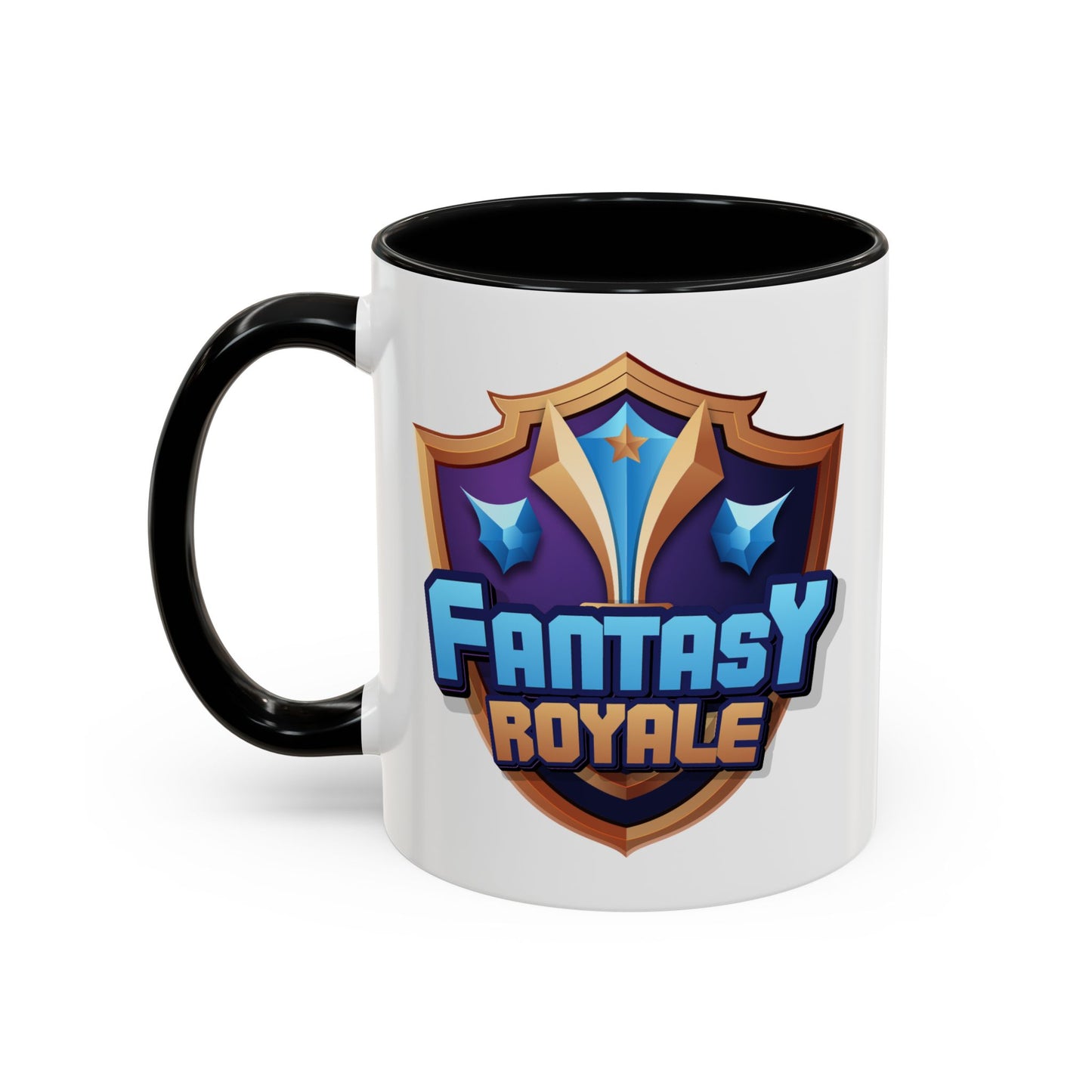 Fantasy Royale Coffee Mug — Gamer Sword & Shield Accent Mug (11/15oz)