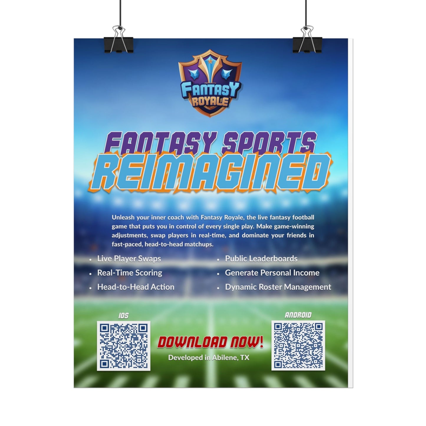 Fantasy Sports Poster - "Fantasy Sports Reimagined" Rolled Wall Art