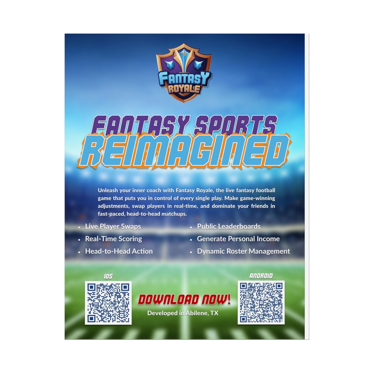 Fantasy Sports Poster - "Fantasy Sports Reimagined" Rolled Wall Art