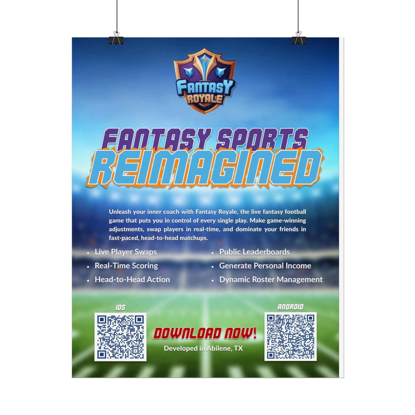 Fantasy Sports Poster - "Fantasy Sports Reimagined" Rolled Wall Art