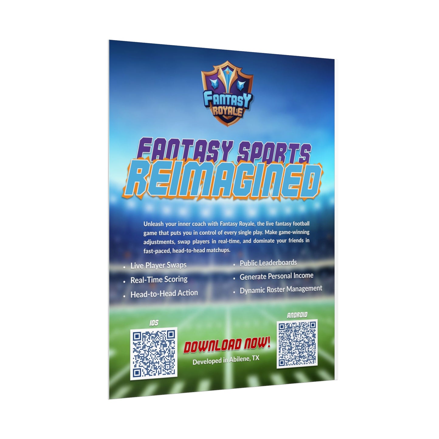 Fantasy Sports Poster - "Fantasy Sports Reimagined" Rolled Wall Art