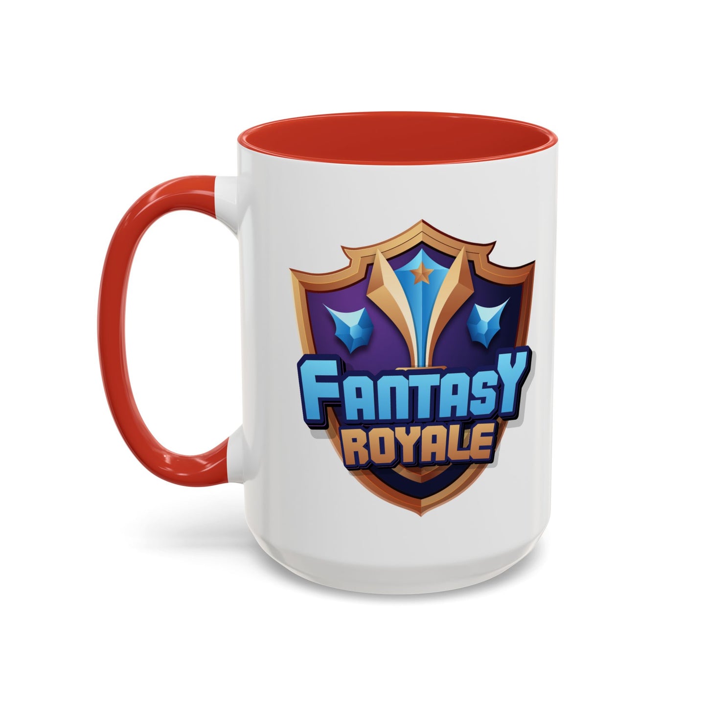 Fantasy Royale Coffee Mug — Gamer Sword & Shield Accent Mug (11/15oz)